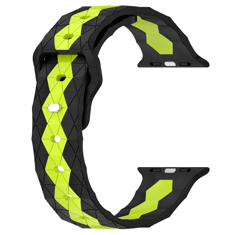 Pour Apple Watch Série 10 46mm / Ultra 2 Ultra 49mm / Série 9 8 7 45mm / 6 5 4 SE (2023) SE (2022) SE 44mm / 3 2 1 42mm Bracelet de montre en silicone à motif de football - Noir+Vert