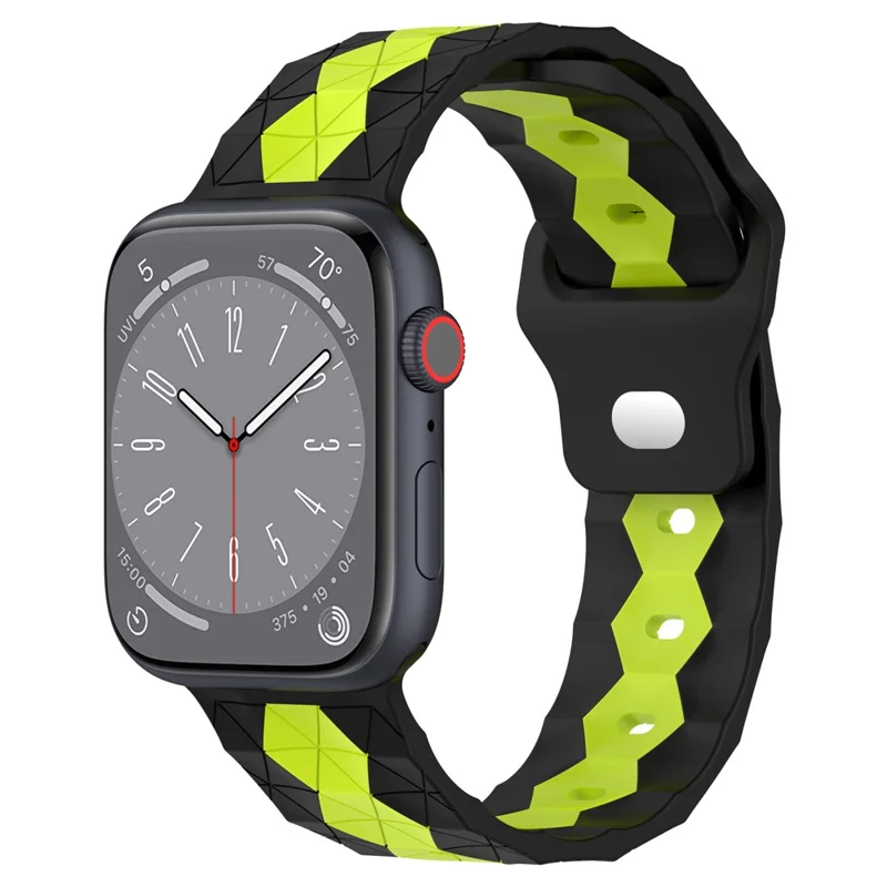 Pour Apple Watch Série 10 46mm / Ultra 2 Ultra 49mm / Série 9 8 7 45mm / 6 5 4 SE (2023) SE (2022) SE 44mm / 3 2 1 42mm Bracelet de montre en silicone à motif de football - Noir+Vert