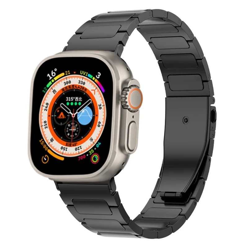 Horlogebandje voor Apple Watch Series 11 10 42mm / 9 8 7 41mm / SE3 SE2 SE 6 5 4 40mm / 3 2 1 38mm Plat gesp Titanium legering Horlogebandje - Zwart