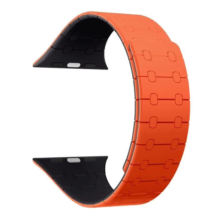 Bracelet de montre pour Apple Watch Series 10 42mm / 9 8 7 41mm / SE (2023) SE (2022) SE 6 5 4 40mm / 3 2 1 38mm Bande magnétique en silicone - Orange+Midnight
