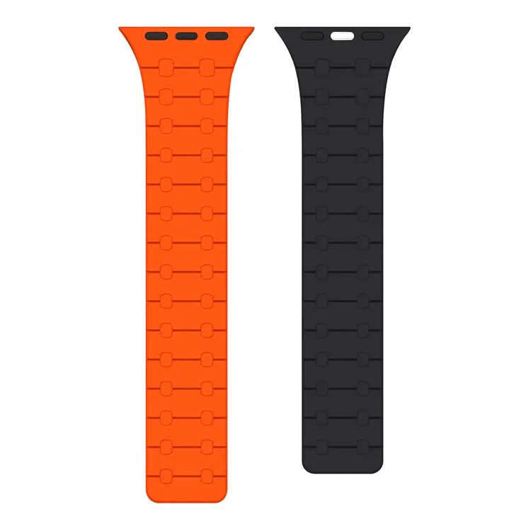 Bracelet de montre pour Apple Watch Series 10 42mm / 9 8 7 41mm / SE (2023) SE (2022) SE 6 5 4 40mm / 3 2 1 38mm Bande magnétique en silicone - Orange+Midnight