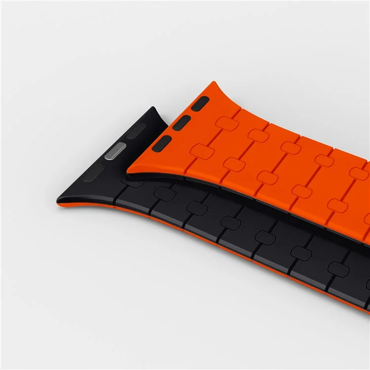 Bracelet de montre pour Apple Watch Series 10 42mm / 9 8 7 41mm / SE (2023) SE (2022) SE 6 5 4 40mm / 3 2 1 38mm Bande magnétique en silicone - Orange+Midnight