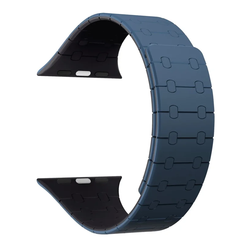 Bracelet pour Apple Watch Series 10 42mm / 9 8 7 41mm / SE (2023) SE (2022) SE 6 5 4 40mm / 3 2 1 38mm Bande magnétique en silicone - Bleu+Minuit