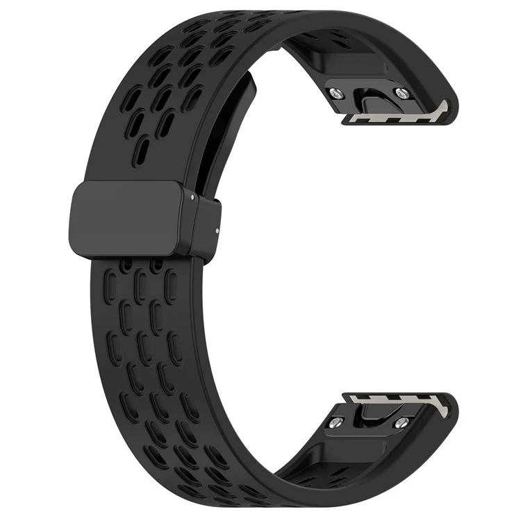Silicone Watch Bands for Garmin Fenix 8 51mm / Enduro 3 / 7X Pro / 7X , 26mm Quick Release Multi-Hole Wrist Strap with Folding Buckle - Black