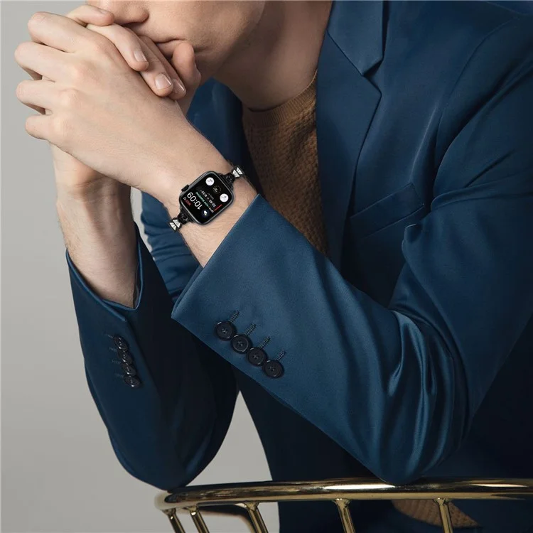 Für Apple Watch Series 10 46mm / Ultra 2 Ultra 49mm / Series 9 8 7 45mm / 6 5 4 SE (2023) SE (2022) SE 44mm / 3 2 1 42mm Metallarmband Uhrenarmband - Schwarz