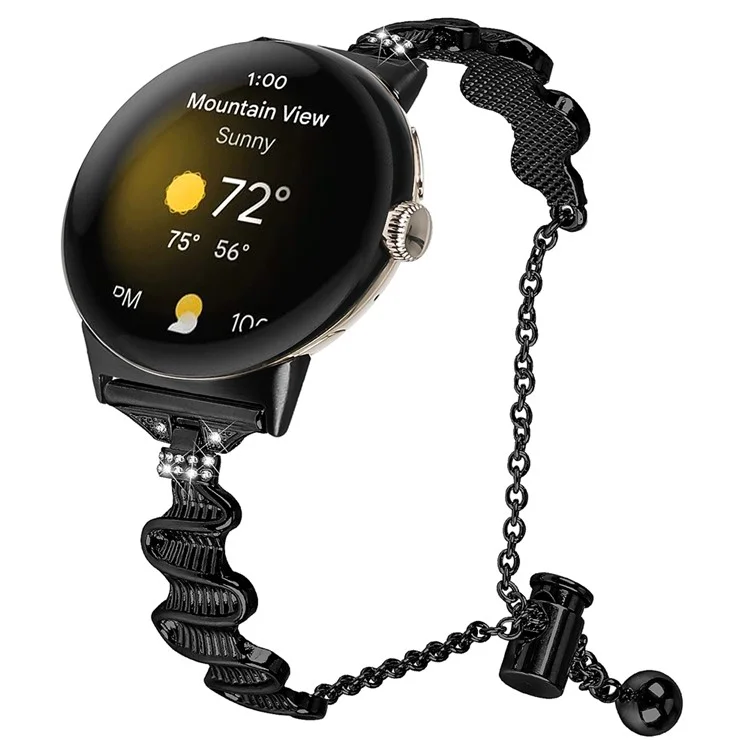 Cinturino per orologio per Google Pixel Watch 3 41mm / Watch 2 / Pixel Watch 20mm Sostituzione del braccialetto dell'orologio Decorazione con strass in acciaio inossidabile - Nero