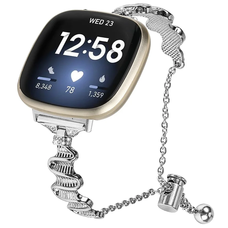 Para Fitbit Sense / Versa 3 Pulseira de Aço Inoxidável com Strass Decorativa - Prata
