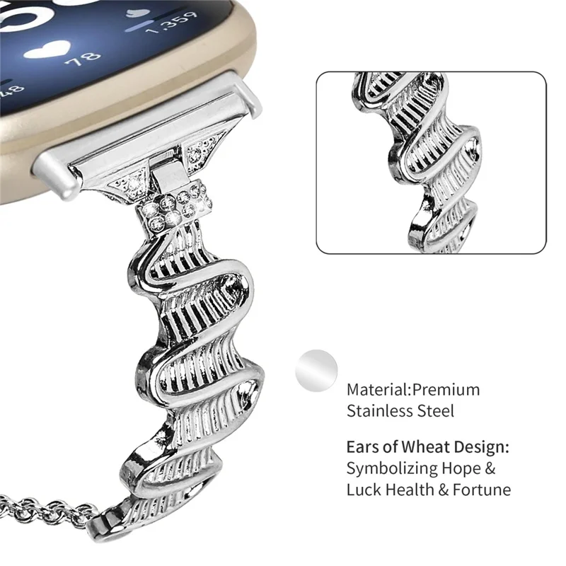 Para Fitbit Sense / Versa 3 Pulseira de Aço Inoxidável com Strass Decorativa - Prata
