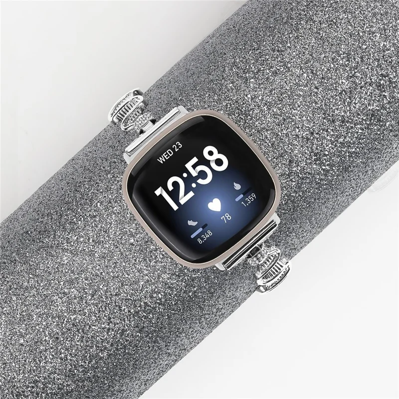 Para Fitbit Sense / Versa 3 Pulseira de Aço Inoxidável com Strass Decorativa - Prata
