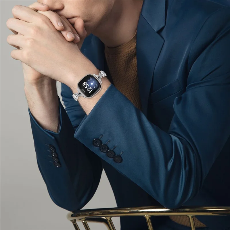 Para Fitbit Sense / Versa 3 Pulseira de Aço Inoxidável com Strass Decorativa - Prata