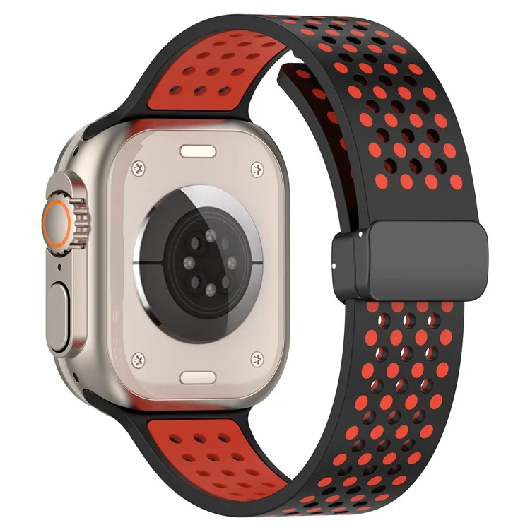 Silicone Watch Bands for Apple Watch Series 10 42mm / 9 8 7 41mm / SE (2023) SE (2022) SE 6 5 4 40mm / 3 2 1 38mm Dual-Color Magnetic Strap - Black+Red