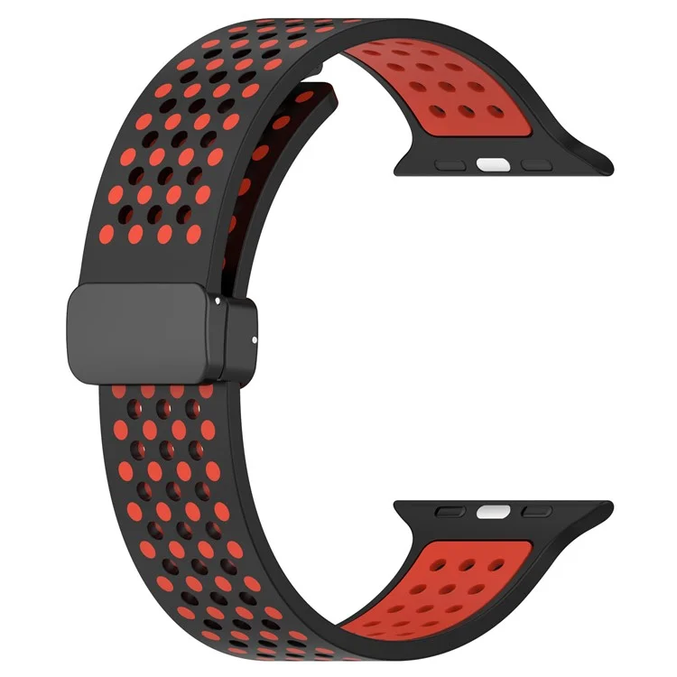 Silicone Watch Bands for Apple Watch Series 10 42mm / 9 8 7 41mm / SE (2023) SE (2022) SE 6 5 4 40mm / 3 2 1 38mm Dual-Color Magnetic Strap - Black+Red