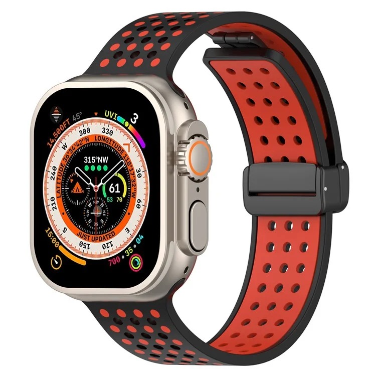 Silicone Watch Bands for Apple Watch Series 10 42mm / 9 8 7 41mm / SE (2023) SE (2022) SE 6 5 4 40mm / 3 2 1 38mm Dual-Color Magnetic Strap - Black+Red