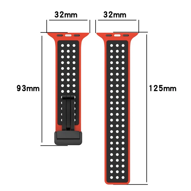 Silicone Watch Bands for Apple Watch Series 10 42mm / 9 8 7 41mm / SE (2023) SE (2022) SE 6 5 4 40mm / 3 2 1 38mm Dual-Color Magnetic Strap - Black+Red