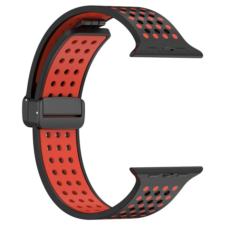 Magnetic Watch Bands for Apple Watch Series 10 46mm / Ultra 2 Ultra 49mm /  Series 9 8 7 45mm / 6 5 4 SE (2023) SE (2022) SE 44mm / 3 2 1 42mm , Dual-Color Silicone Strap - Black+Red