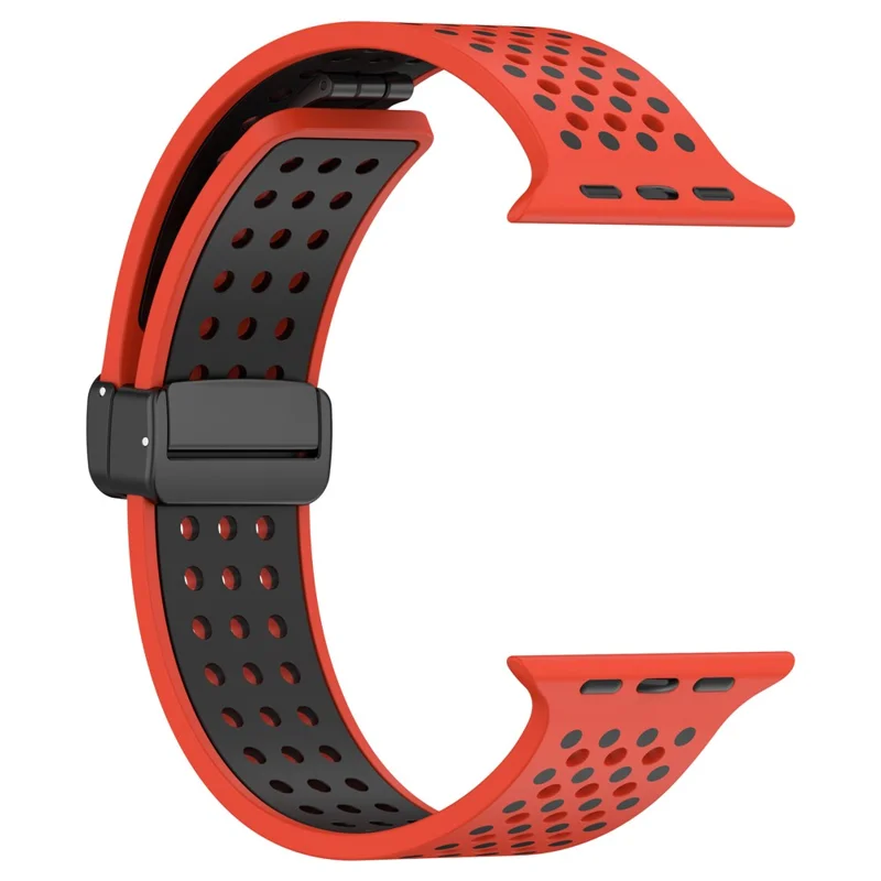 Magnetic Watch Bands for Apple Watch Ultra 3 2 1 49mm / Series 11 10 46mm / 9 8 7 45mm / SE3 SE2 SE 6 5 4 44mm / 3 2 1 42mm , Dual-Color Silicone Strap - Red+Black