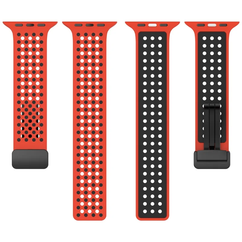 Magnetic Watch Bands for Apple Watch Ultra 3 2 1 49mm / Series 11 10 46mm / 9 8 7 45mm / SE3 SE2 SE 6 5 4 44mm / 3 2 1 42mm , Dual-Color Silicone Strap - Red+Black