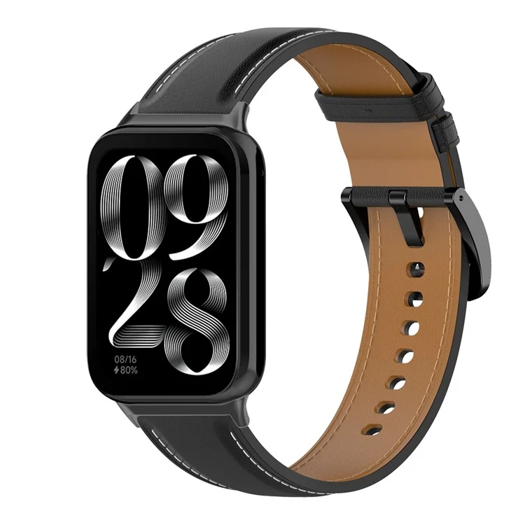 Per Xiaomi Smart Band 8 Pro Watch Band Cinturino in Vera Pelle di Mucca con Fibbia - Nero