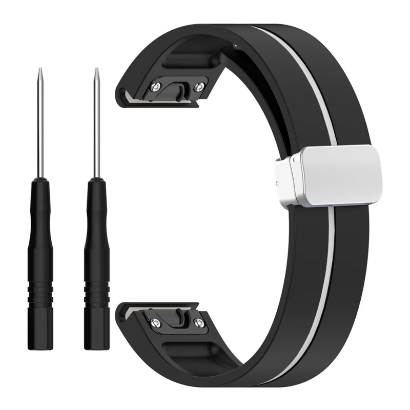 Для Garmin Descent MK3 43mm / MK3i 43mm / Fenix 7S / 6S / 5S Magnetic Watchband 20mm Силиконовый ремешок для часов с серебряной пряжкой - черный / белый