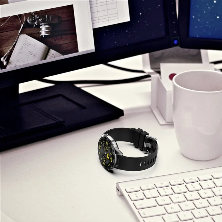 For Huawei Watch GT 5 Pro 42mm / GT 5 41mm / GT 4 41mm / Garmin Venu 3S 18mm Watch Strap Liquid Silicone Wrist Band with Steel Buckle - Black