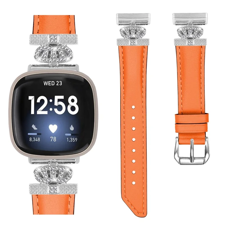 Para Fitbit Versa 3 / 4 / Sense 2 Correa de reloj con conector de corona de repuesto con hebilla plateada - Naranja