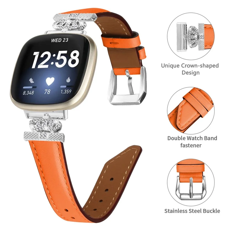 Para Fitbit Versa 3 / 4 / Sense 2 Correa de reloj con conector de corona de repuesto con hebilla plateada - Naranja