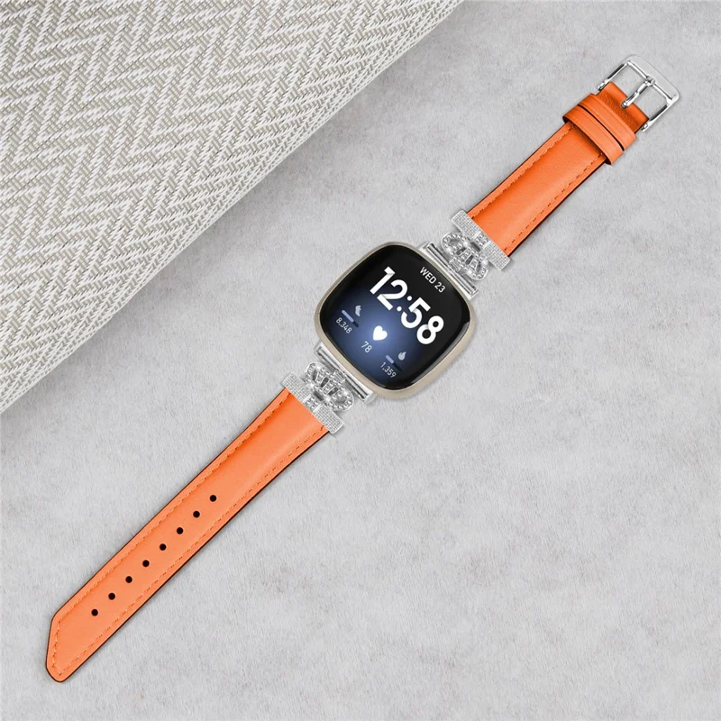 Para Fitbit Versa 3 / 4 / Sense 2 Correa de reloj con conector de corona de repuesto con hebilla plateada - Naranja