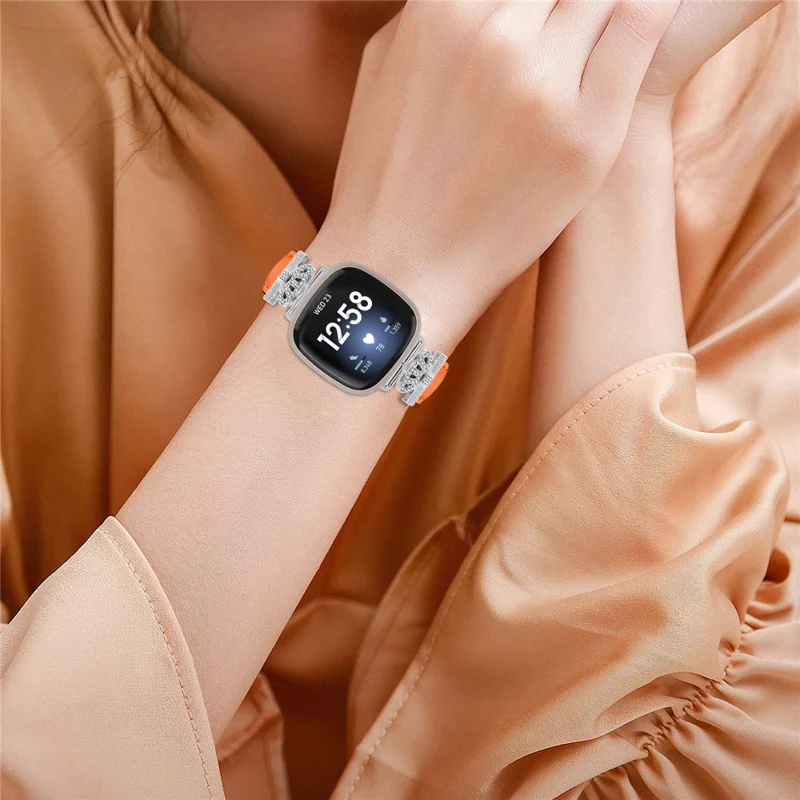 Para Fitbit Versa 3 / 4 / Sense 2 Correa de reloj con conector de corona de repuesto con hebilla plateada - Naranja