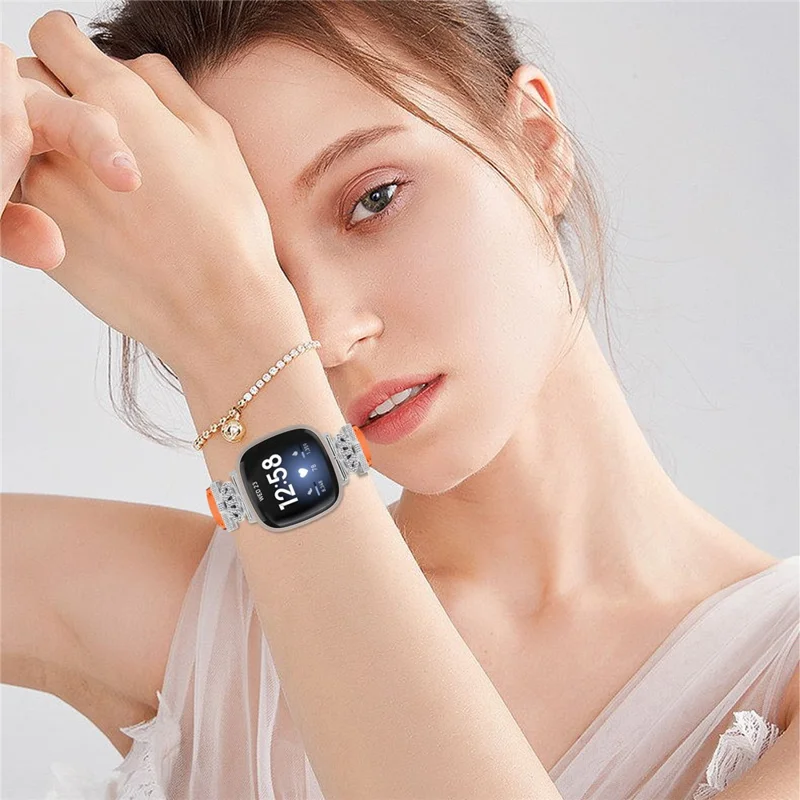 Para Fitbit Versa 3 / 4 / Sense 2 Correa de reloj con conector de corona de repuesto con hebilla plateada - Naranja