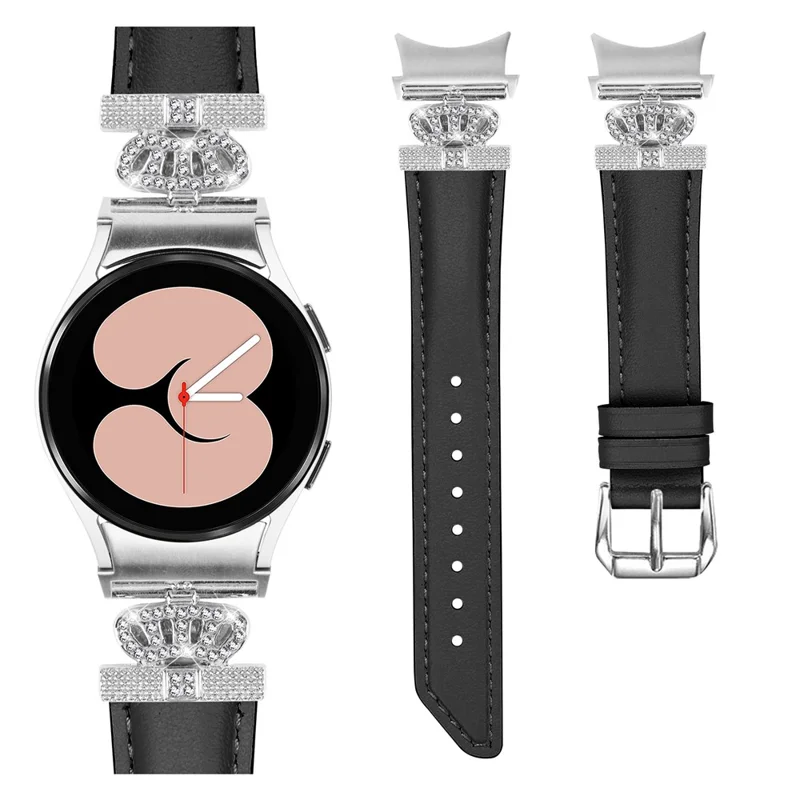 Armband für Samsung Galaxy Watch6 40mm 44mm / Watch6 Classic 43mm 47mm Rhinestone Crown Connector Watch Strap mit Silberschnalle - Schwarz