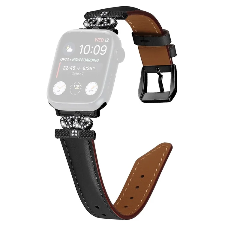 Watch Band for Apple Watch Series 10 46mm / Ultra 2 Ultra 49mm /  Series 9 8 7 45mm / 6 5 4 SE (2023) SE (2022) SE 44mm / 3 2 1 42mm Rhinestone Strap with Black Buckle - Black