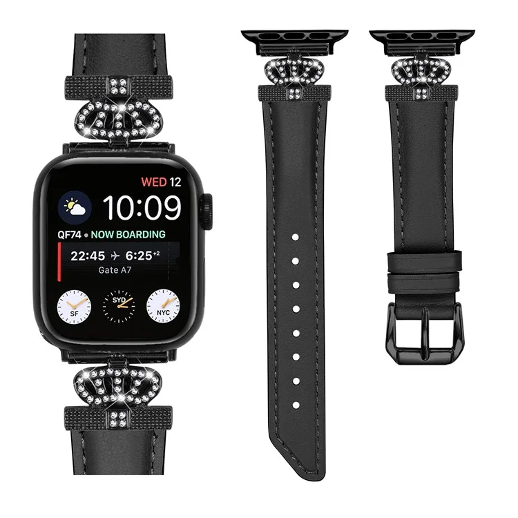 Watch Band for Apple Watch Series 10 46mm / Ultra 2 Ultra 49mm /  Series 9 8 7 45mm / 6 5 4 SE (2023) SE (2022) SE 44mm / 3 2 1 42mm Rhinestone Strap with Black Buckle - Black