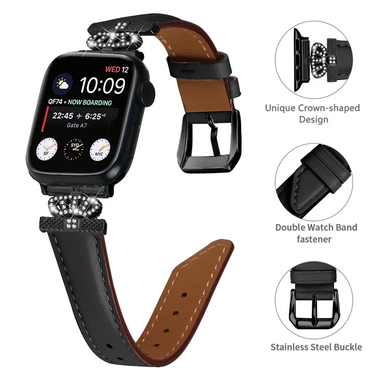 Watch Band for Apple Watch Series 10 46mm / Ultra 2 Ultra 49mm /  Series 9 8 7 45mm / 6 5 4 SE (2023) SE (2022) SE 44mm / 3 2 1 42mm Rhinestone Strap with Black Buckle - Black