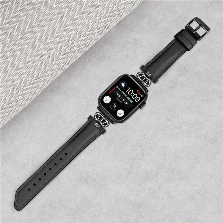 Watch Band for Apple Watch Series 10 46mm / Ultra 2 Ultra 49mm /  Series 9 8 7 45mm / 6 5 4 SE (2023) SE (2022) SE 44mm / 3 2 1 42mm Rhinestone Strap with Black Buckle - Black