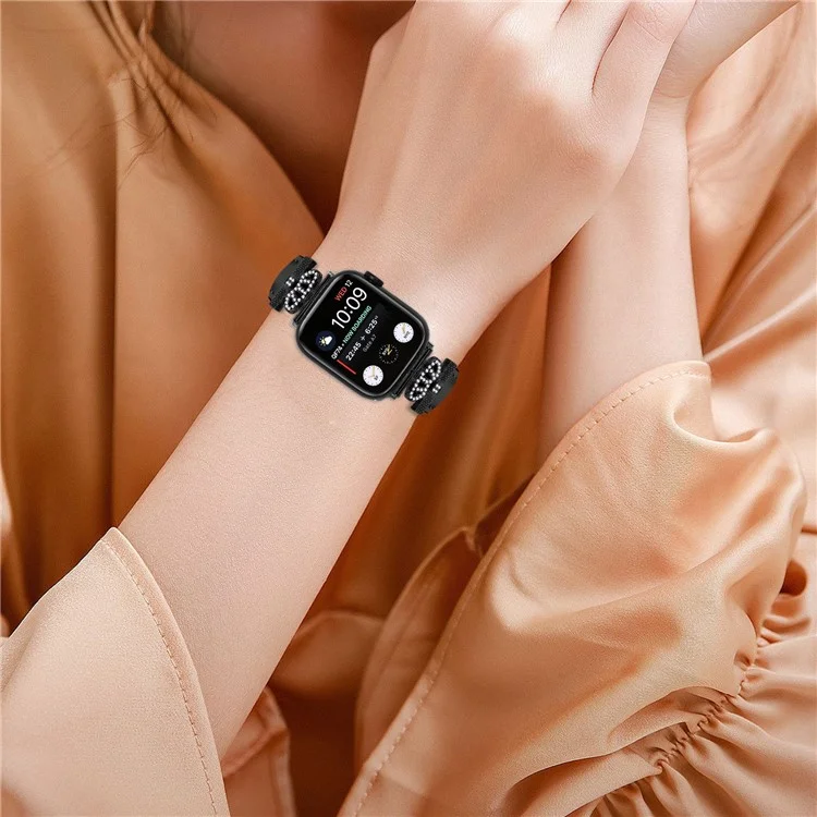 Watch Band for Apple Watch Series 10 46mm / Ultra 2 Ultra 49mm /  Series 9 8 7 45mm / 6 5 4 SE (2023) SE (2022) SE 44mm / 3 2 1 42mm Rhinestone Strap with Black Buckle - Black