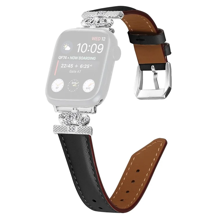 Banda de reloj de hebilla de plata para Apple Watch Series 10 46mm / Ultra 2 Ultra 49mm / Series 9 8 7 45mm / 6 5 4 SE (2023) SE (2022) SE 44mm / 3 2 1 42mm Pulsera con strass - Negro