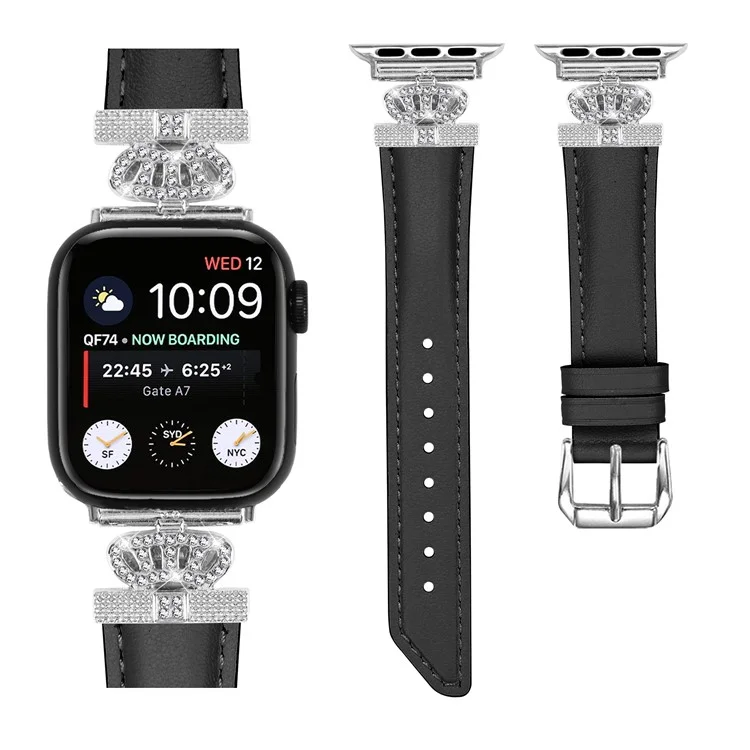 Banda de reloj de hebilla de plata para Apple Watch Series 10 46mm / Ultra 2 Ultra 49mm / Series 9 8 7 45mm / 6 5 4 SE (2023) SE (2022) SE 44mm / 3 2 1 42mm Pulsera con strass - Negro