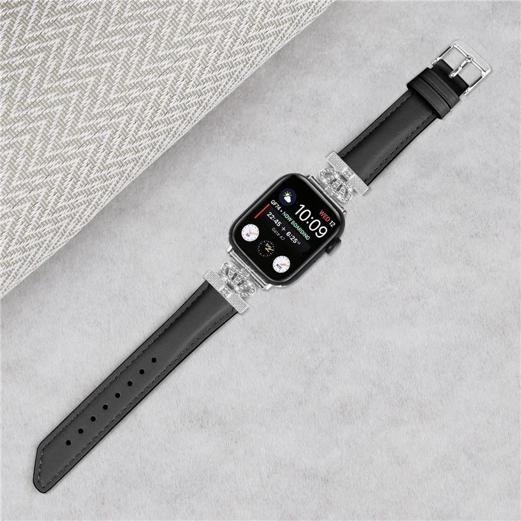 Banda de reloj de hebilla de plata para Apple Watch Series 10 46mm / Ultra 2 Ultra 49mm / Series 9 8 7 45mm / 6 5 4 SE (2023) SE (2022) SE 44mm / 3 2 1 42mm Pulsera con strass - Negro