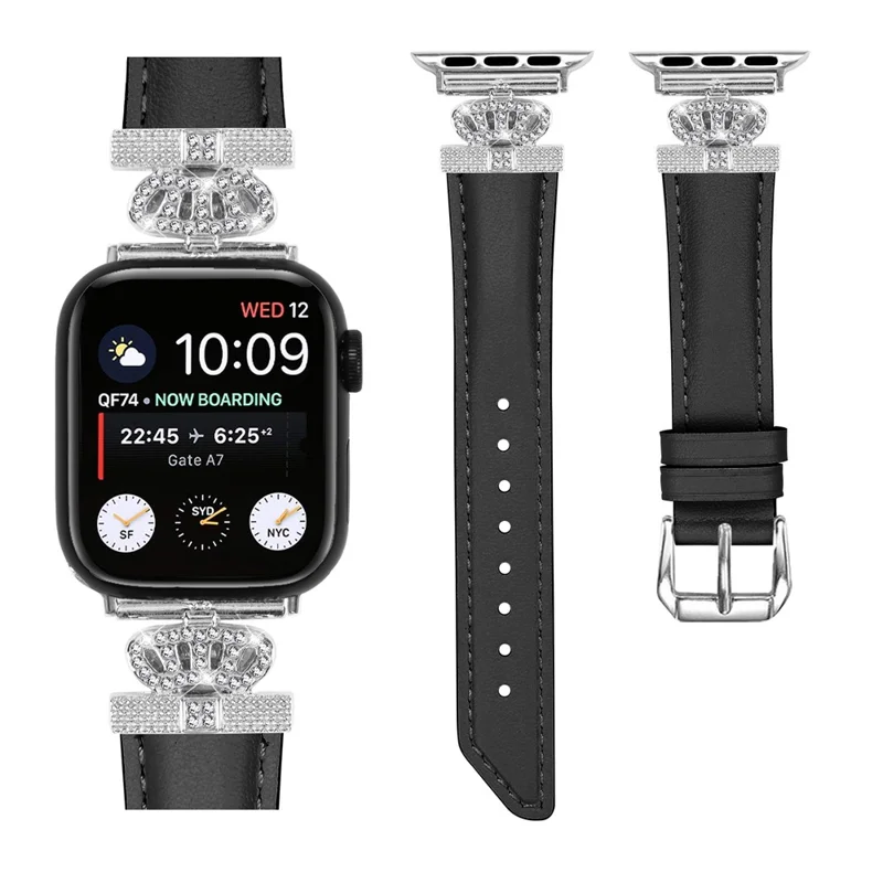 Watch Bracelet Band for Apple Watch Series 10 42mm / 9 8 7 41mm / SE (2023) SE (2022) SE 6 5 4 40mm / 3 2 1 38mm Rhinestone Band with Silver Buckle - Black