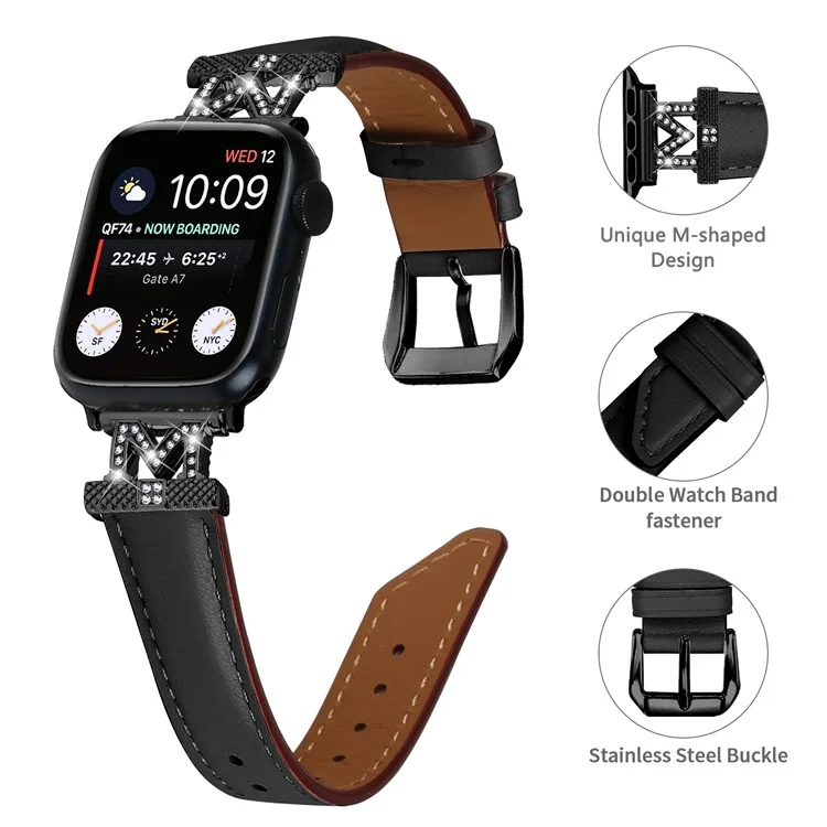 Для Apple Watch Series 10 46mm / Ultra 2 Ultra 49mm /  Series 9 8 7 45mm / 6 5 4 SE (2023) SE (2022) SE 44mm / 3 2 1 42mm Ремешок Ремешок с черной пряжкой - Черный