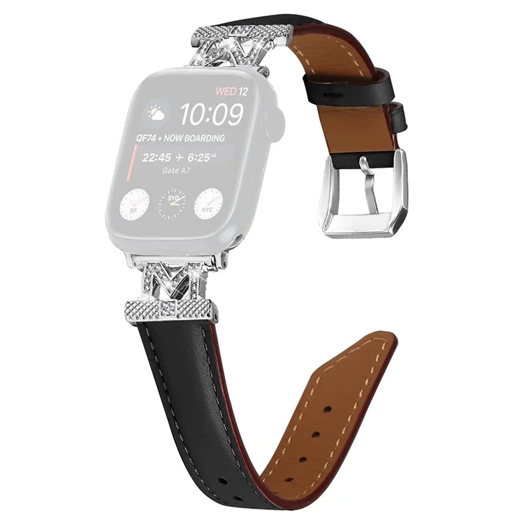 Watch Strap for Apple Watch Series 10 42mm / 9 8 7 41mm / SE (2023) SE (2022) SE 6 5 4 40mm / 3 2 1 38mm Silver Buckle Watch Band - Black