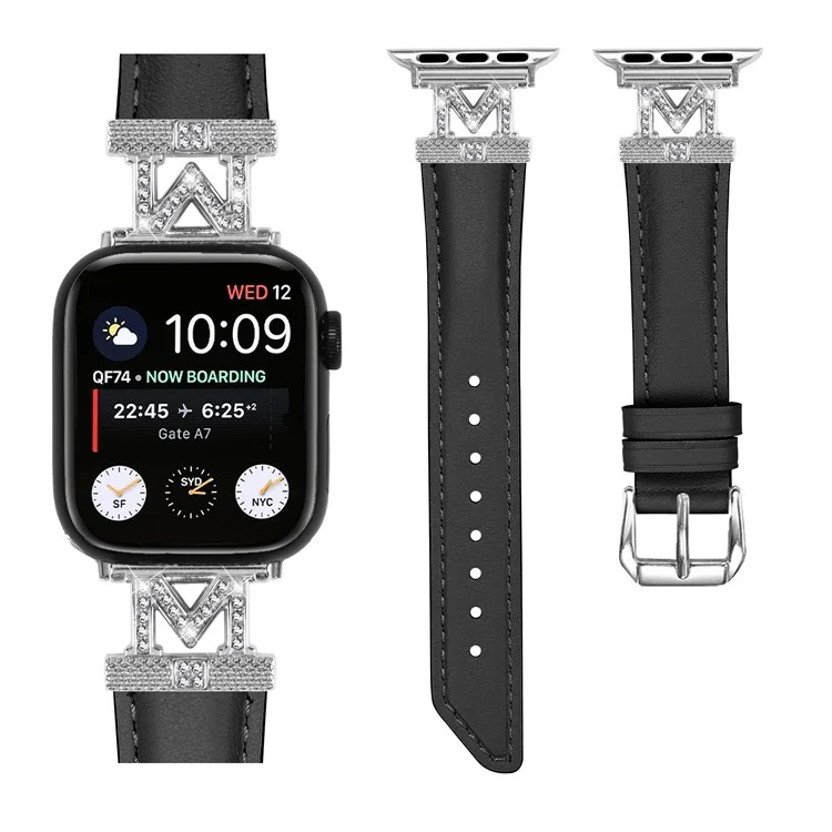 Watch Strap for Apple Watch Series 10 42mm / 9 8 7 41mm / SE (2023) SE (2022) SE 6 5 4 40mm / 3 2 1 38mm Silver Buckle Watch Band - Black