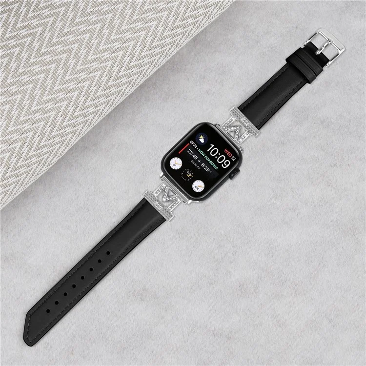 Watch Strap for Apple Watch Series 10 42mm / 9 8 7 41mm / SE (2023) SE (2022) SE 6 5 4 40mm / 3 2 1 38mm Silver Buckle Watch Band - Black