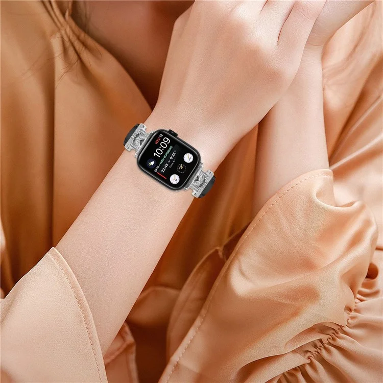 Watch Strap for Apple Watch Series 10 42mm / 9 8 7 41mm / SE (2023) SE (2022) SE 6 5 4 40mm / 3 2 1 38mm Silver Buckle Watch Band - Black