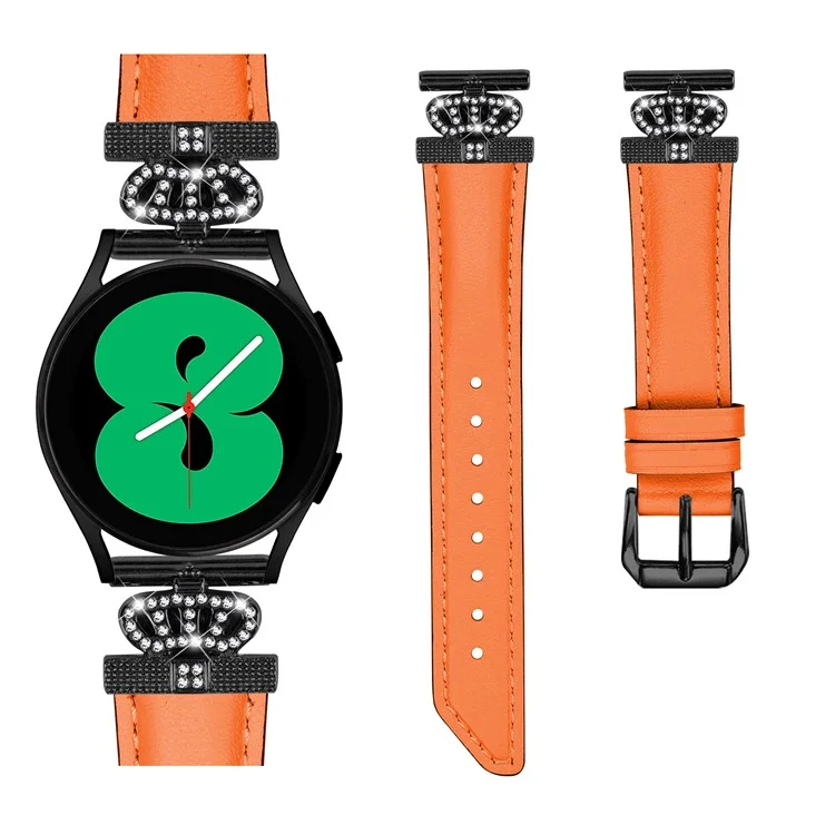 Cinturino con banda di strass a corona per Samsung Galaxy Watch3 41mm 45mm / Watch 5 40mm 44mm, cinturino da orologio sottile da 20mm con fibbia nera - arancione
