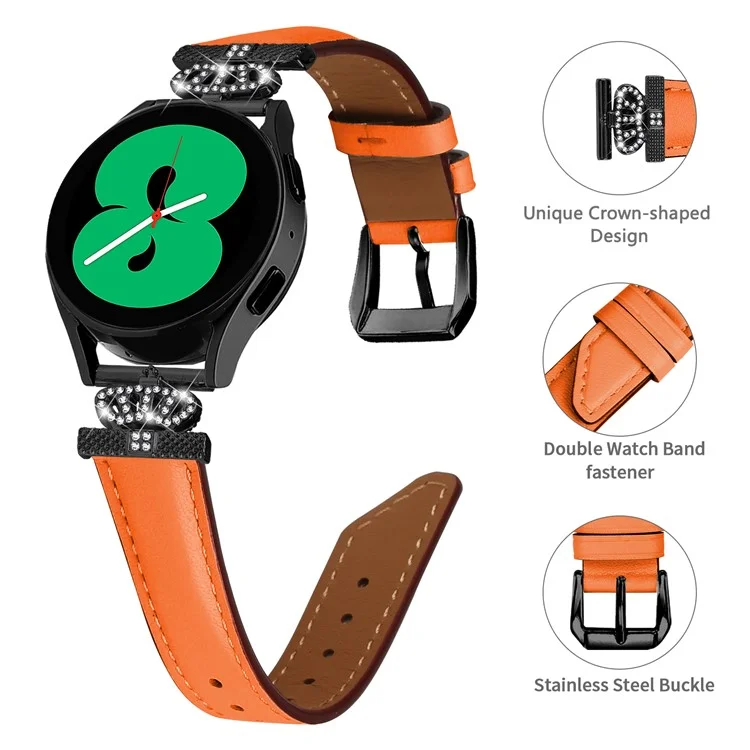 Cinturino con banda di strass a corona per Samsung Galaxy Watch3 41mm 45mm / Watch 5 40mm 44mm, cinturino da orologio sottile da 20mm con fibbia nera - arancione