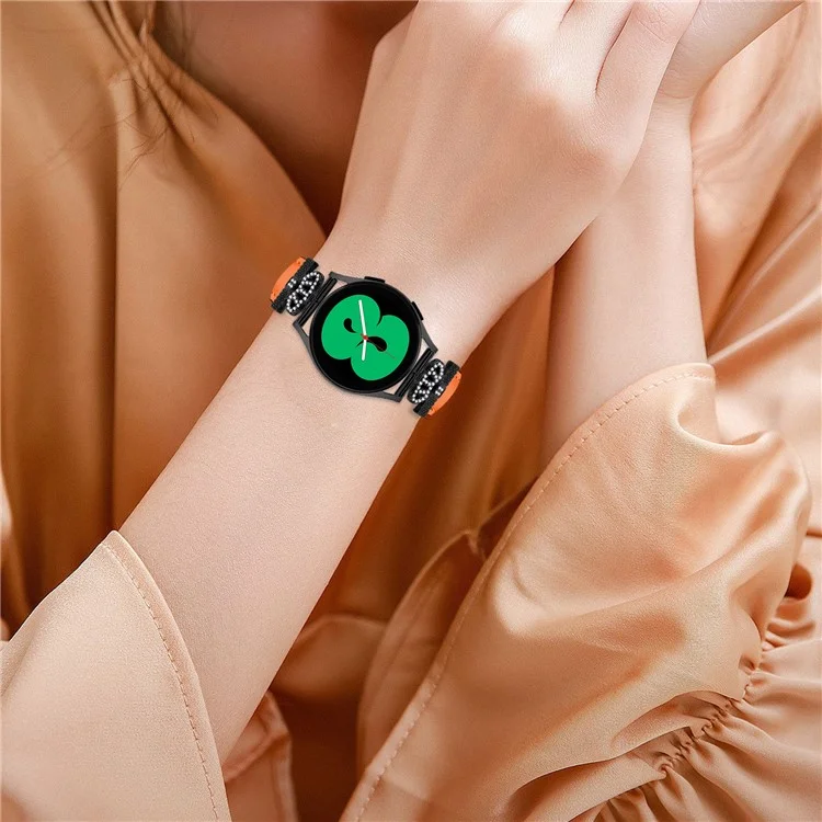 Cinturino con banda di strass a corona per Samsung Galaxy Watch3 41mm 45mm / Watch 5 40mm 44mm, cinturino da orologio sottile da 20mm con fibbia nera - arancione