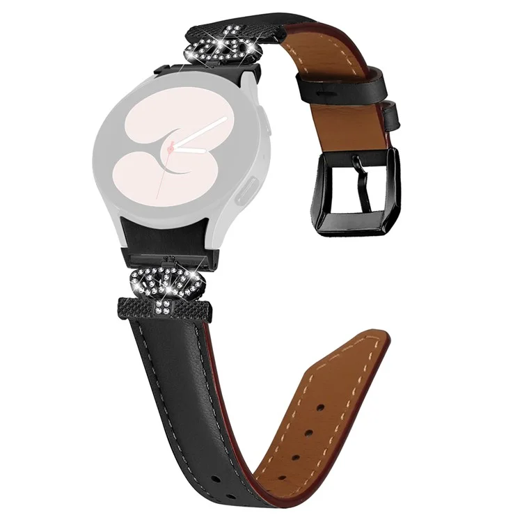 Pulseira Preta com Fivela para Samsung Galaxy Watch 5 / Watch4 44mm 40mm, Conector em Formato de Coroa com Strass - Preto