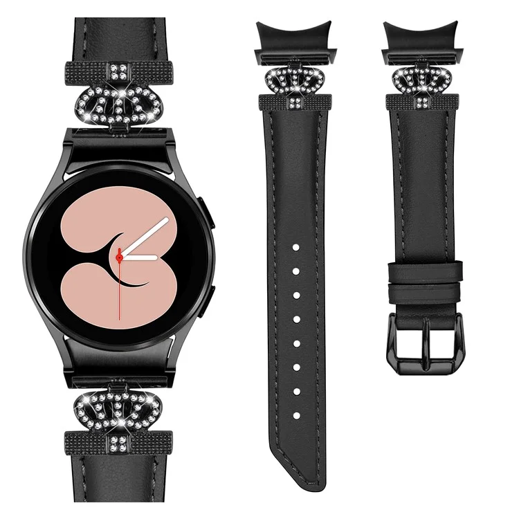 Pulseira Preta com Fivela para Samsung Galaxy Watch 5 / Watch4 44mm 40mm, Conector em Formato de Coroa com Strass - Preto