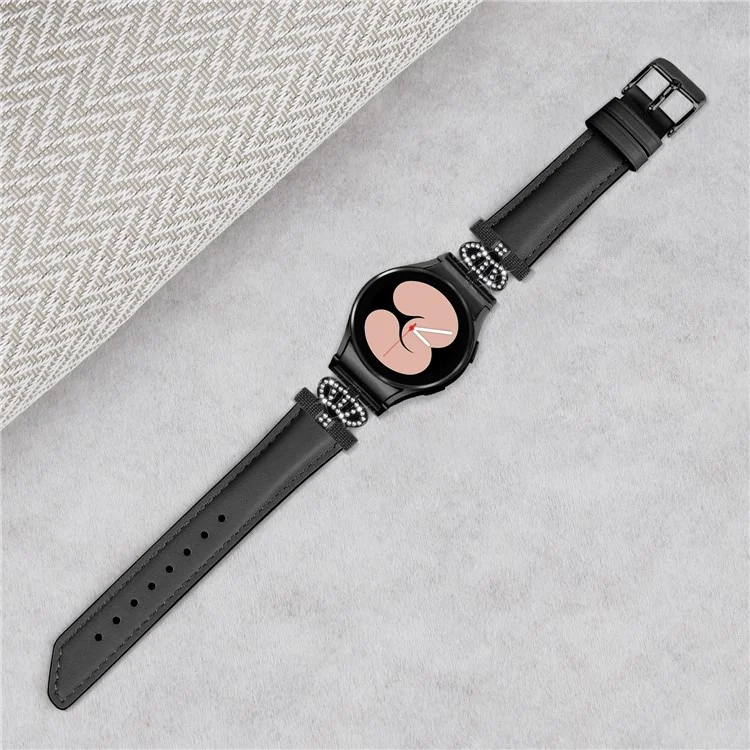 Pulseira Preta com Fivela para Samsung Galaxy Watch 5 / Watch4 44mm 40mm, Conector em Formato de Coroa com Strass - Preto